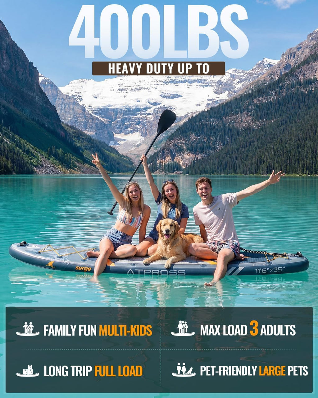 11'6'x35' Inflatable Paddle Board, 450lbs Extra Wide Stand Up Paddleboard for Adults with Premium SUP Accessories Kit & Backpack, Blow Up Kayak Non-Slip Stable Deck Boat for Yoga Fishing Surf