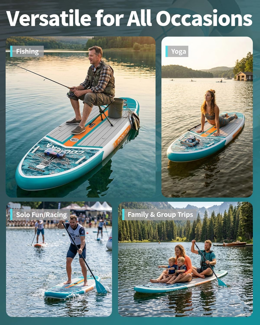 COOLCAA Dolphin Inflatable Paddle Board, Extra Wide & Stable SUP for Family and Beginners, Versatile for Water Activities, with Complete Accessories & Backpack
