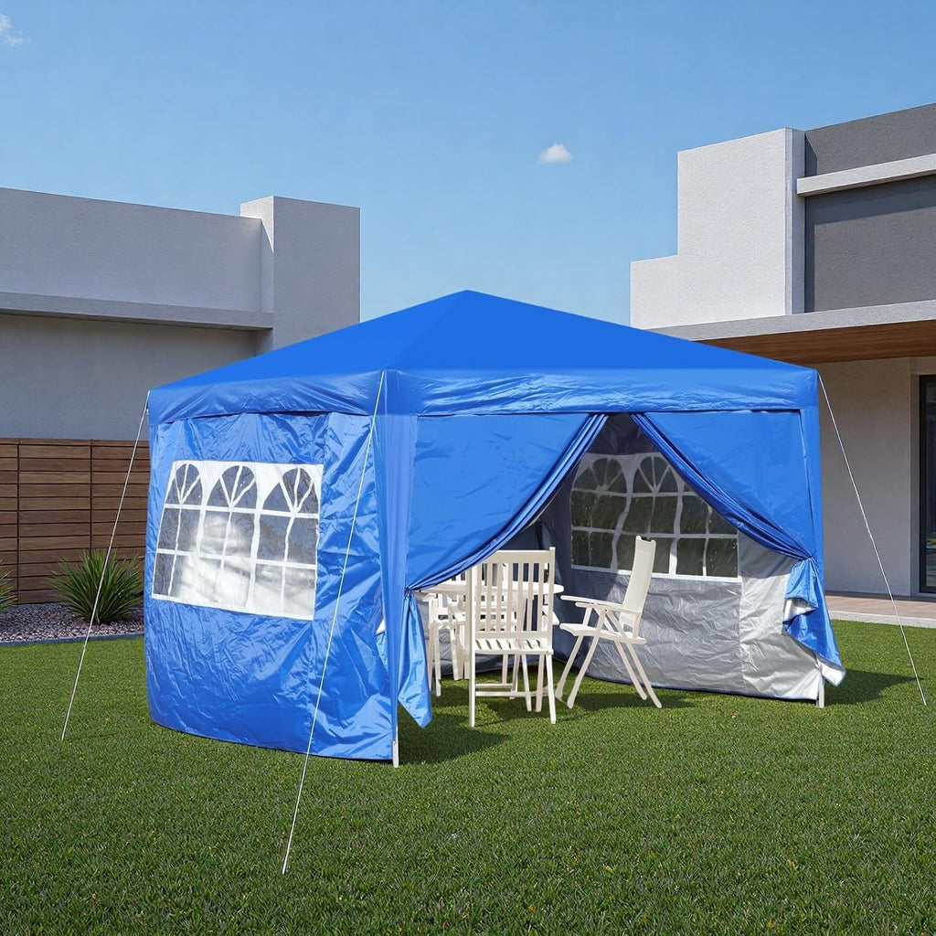 10x10FT Canopy Tent, Outdoor Gazebo Pop up Canopy with 4 Removable Sidewalls & 2 Windows, Patio Camping Shade Canopy with 4 PCS Weight Sand Bag & Carry Bag, Ideal for Parties Events, Blue