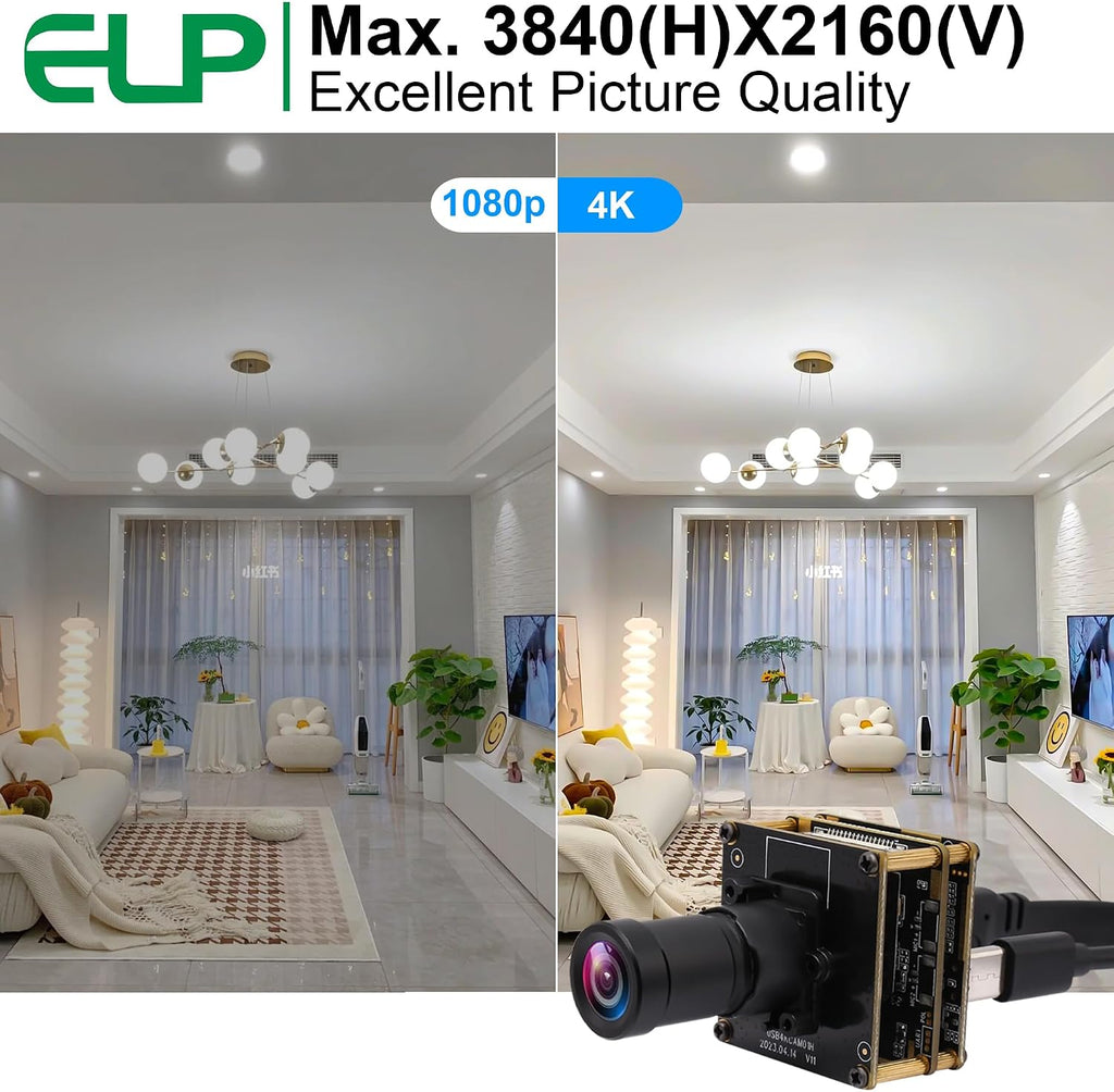 ELP 4K USB HDMI Camera Module Night Vision PC Camera for Computer Monitor with Simultaneous 2X Digital Zoom and 8mp Resolution, Ideal for Security and Laser Engraver Applications