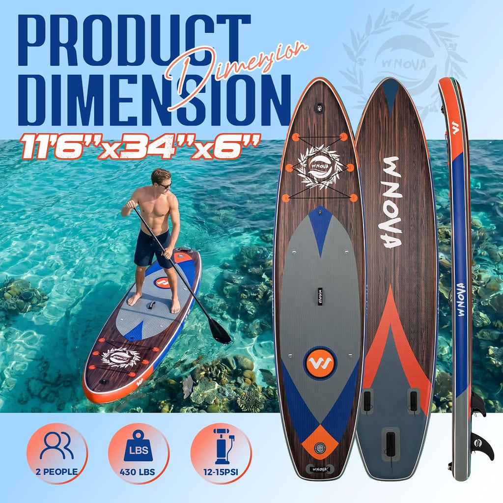 11'6' × 34' Extra Wide Inflatable Stand Up Paddle Board, Stable SUP with Premium SUP Accessories and Non-Slip Comfort Deck for Adults & Youth of All Skill Levels