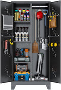 VASAAOSD Metal Garage Storage Cabinet with Locking Doors, 71' Tall Broom Closet Storage Cabinet, Heavy Duty Garage Organization Cabinets, Steel Cabinet with Hanging Rod, Assembly Required