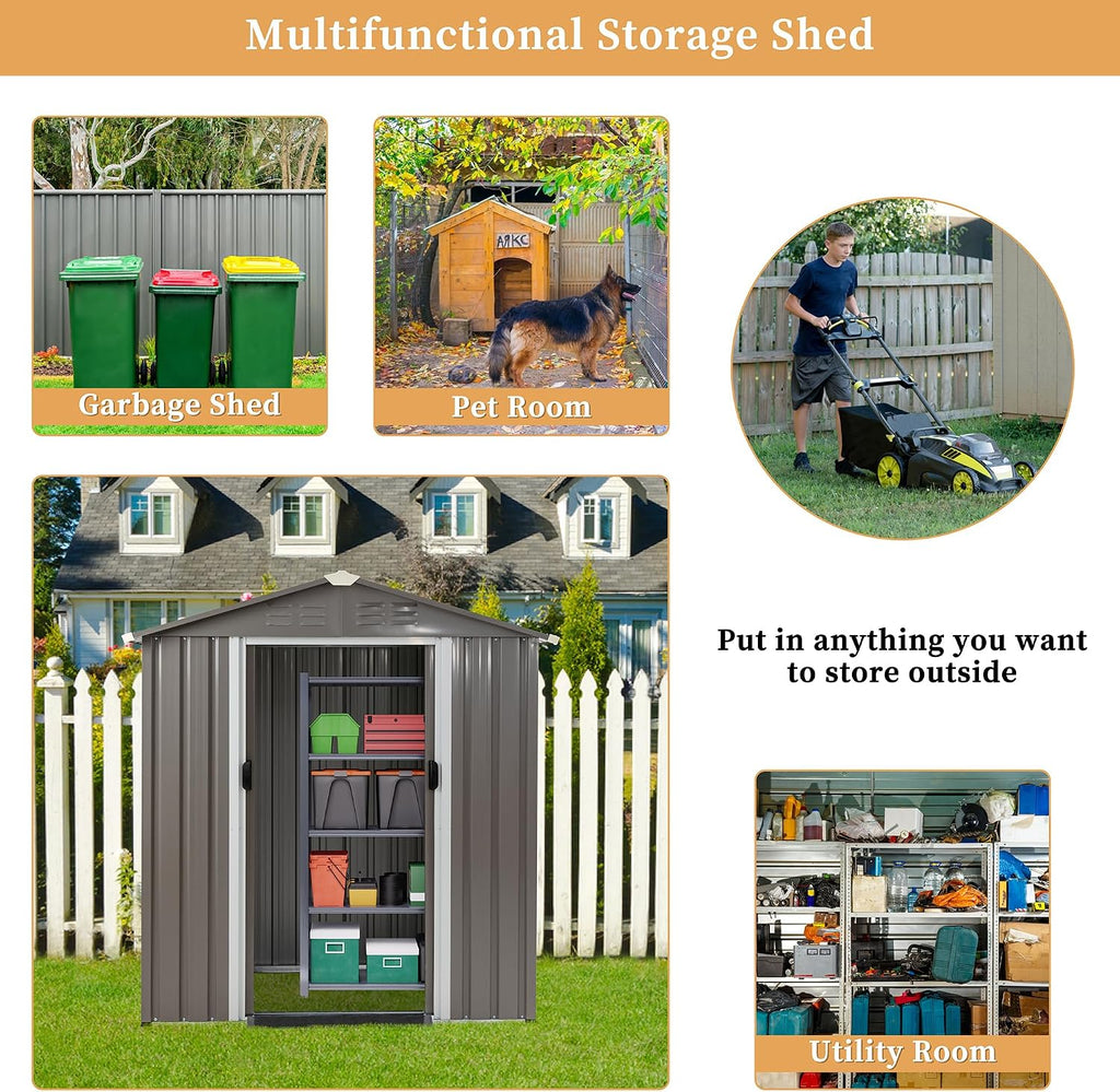 Vongrasig 6x4 FT Outdoor Storage Shed, Metal Graden Shed with Window and Lockable Door, All-Weather Tool Shed for Backyard Garden Patio Lawn, Grey