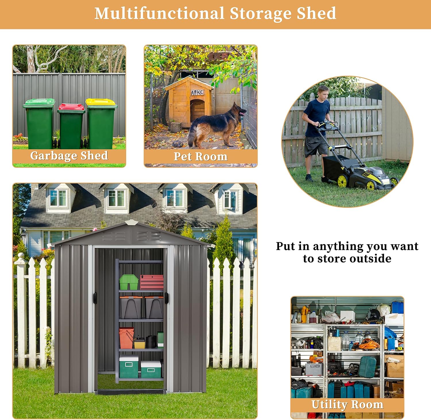 Vongrasig 6x4 FT Outdoor Storage Shed, Metal Graden Shed with Window and Lockable Door, All-Weather Tool Shed for Backyard Garden Patio Lawn, Grey