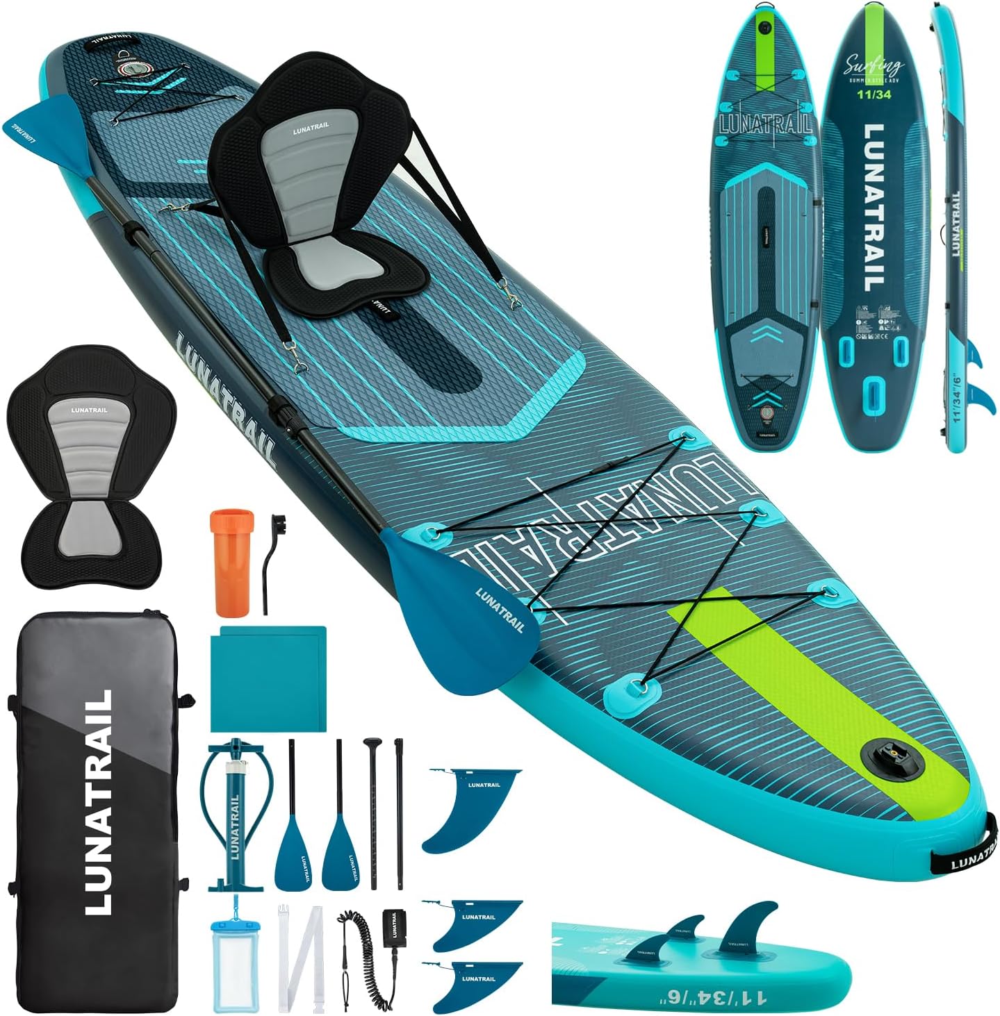 【11'×34'】 Extra Long/Extra Wide Premium Inflatable Stand Up Paddle Board (SUP) – Portable & Lightweight for Yoga, Surfing, Family Fun | Complete Kit with Paddle, Pump, Bag | Durable Design