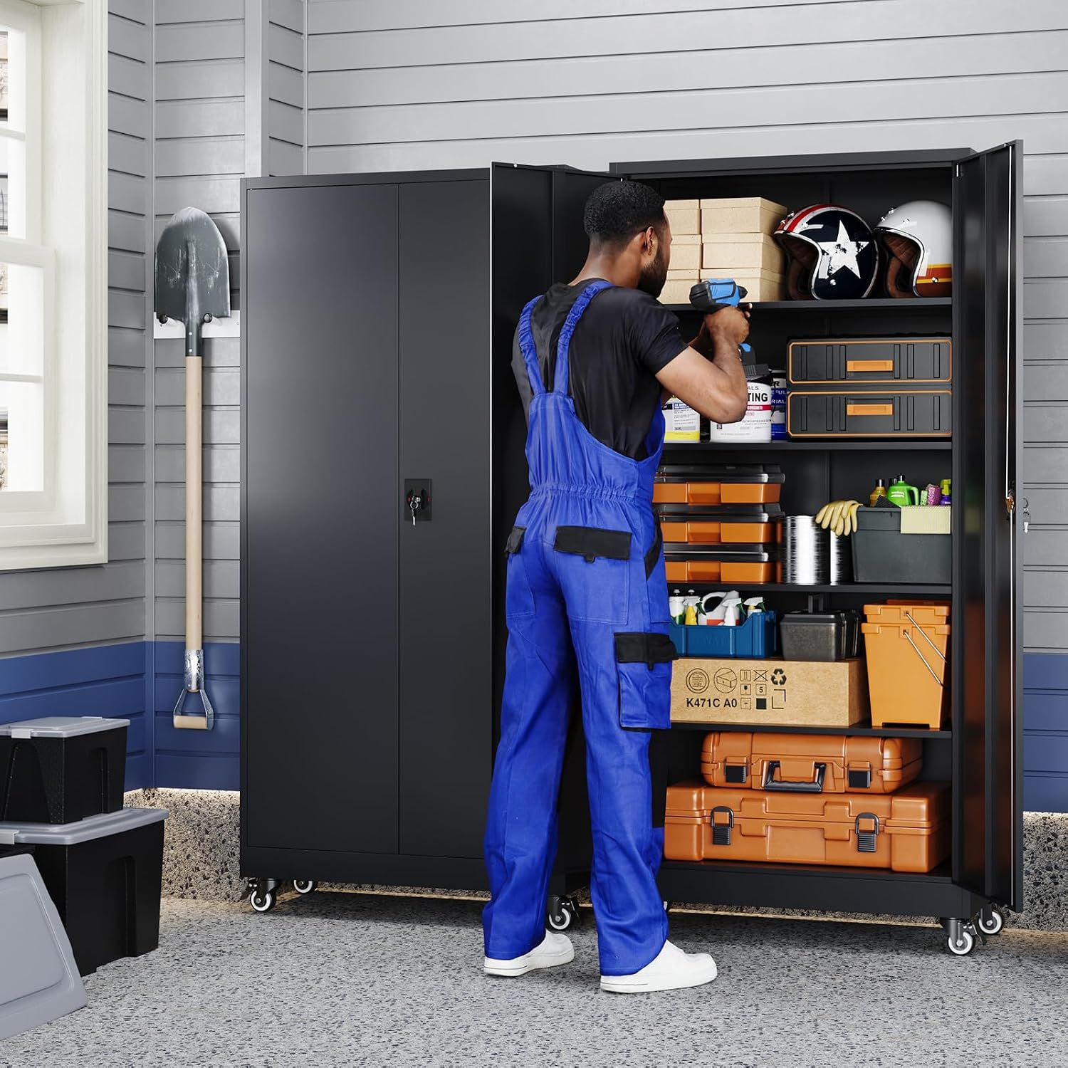 Yizosh Metal Garage Storage Cabinet with Locking Doors and Adjustable Shelves,- 75' Rolling Steel Tool Cabinet for Home Office,Garage,Warehouse