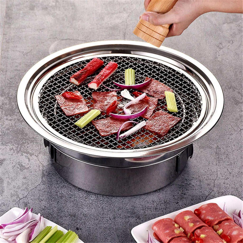 Charcoal BBQ Grill Round Stainless Steel Korean Charcoal Non-Stick s Portable Charcoal Grill for Outdoor Camping BBQ Charcoal Grill