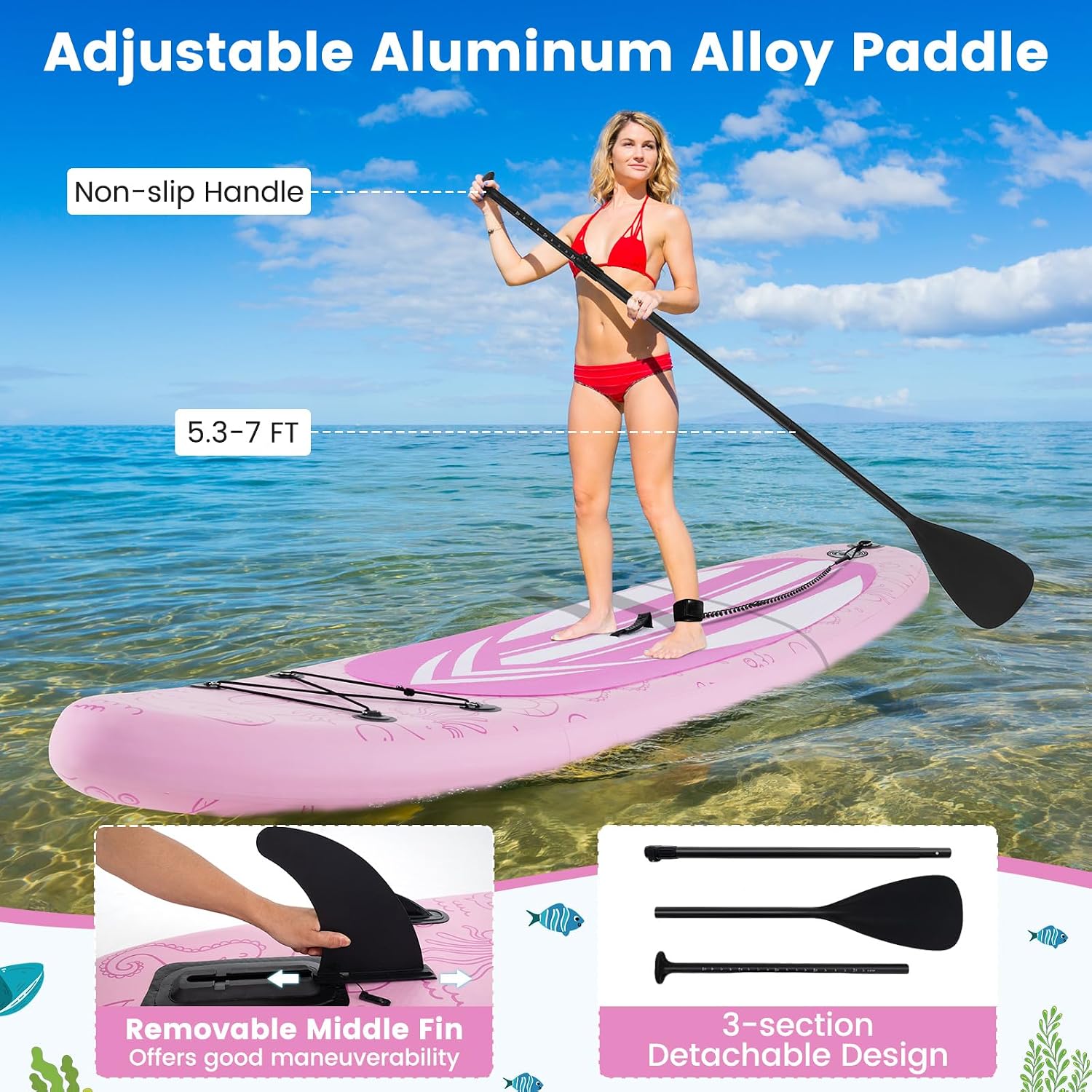 GYMAX Paddle Board, Inflatable Stand Up Paddle Board with SUP Accessories, Removable Fin, Paddle, Pump, Leash & Carry Bag, Blow Up Paddle Boards Standing Boat