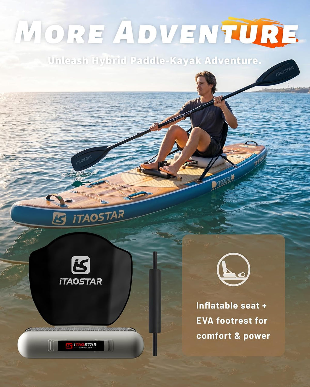iTAOSTAR Wild 11'×36'/11'6'×34'/12'6'×33' Inflatable Paddle Board with Seat, One-Stop Premium SUP Board Gears, Tailored 5 Fins, Stable Inflatable Stand Up Paddle Boards for Youth/Adults of All Levels