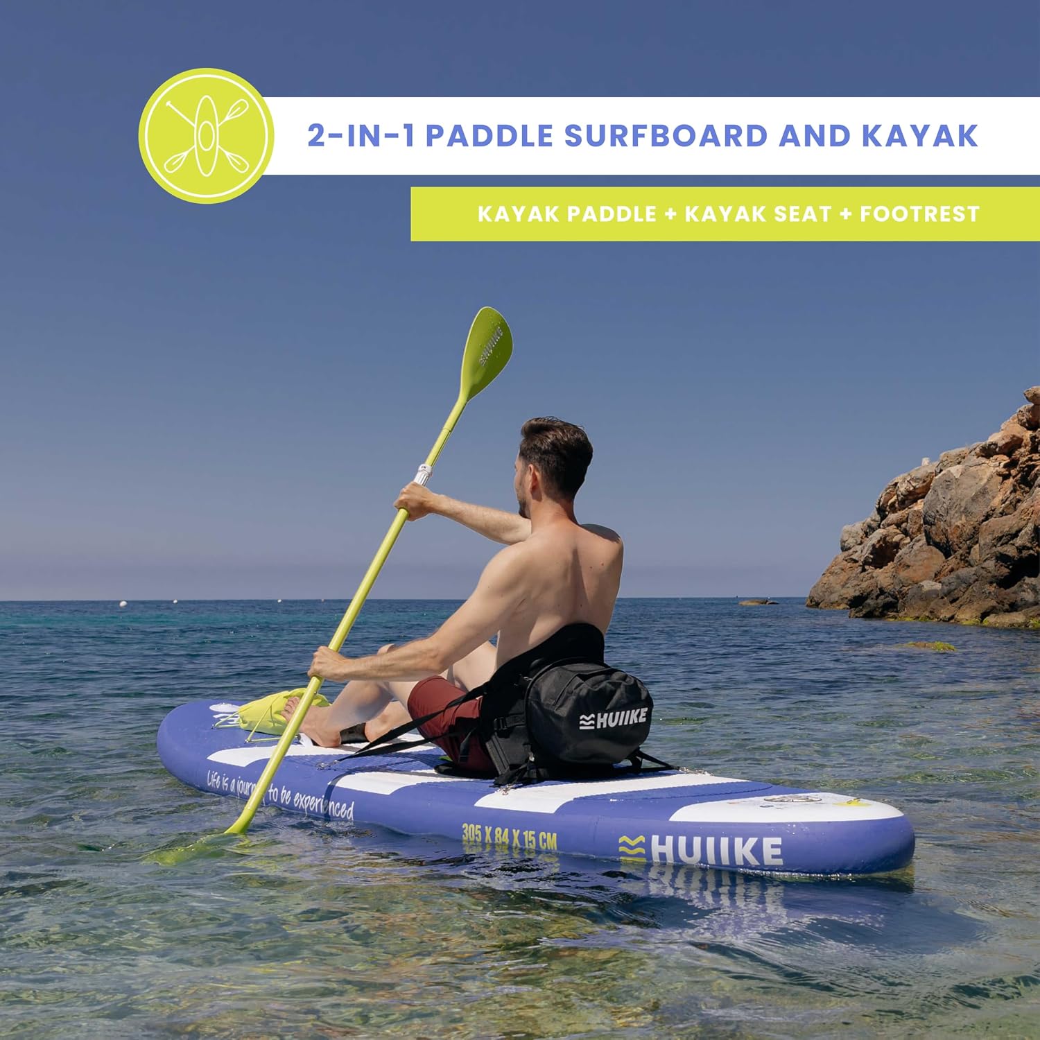 HUIIKE Inflatable Paddle Board for Adults with Accessories Included, Oar, Fins, Pump. Stand Up Paddleboard Great Stability and Resistance. 10' x 33' x 5.9', Maximum Load 286 lb