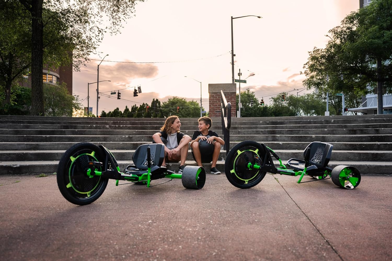 Huffy Green Machine 20 Inch Drift Trike, Sleek Ergonomic Design, Adjustable Seat, Durable Steel Frame, Easy to Operate, Drift Trike for Kids Ages 8+, LED Light Accents, Coaster Brake, Green and Black