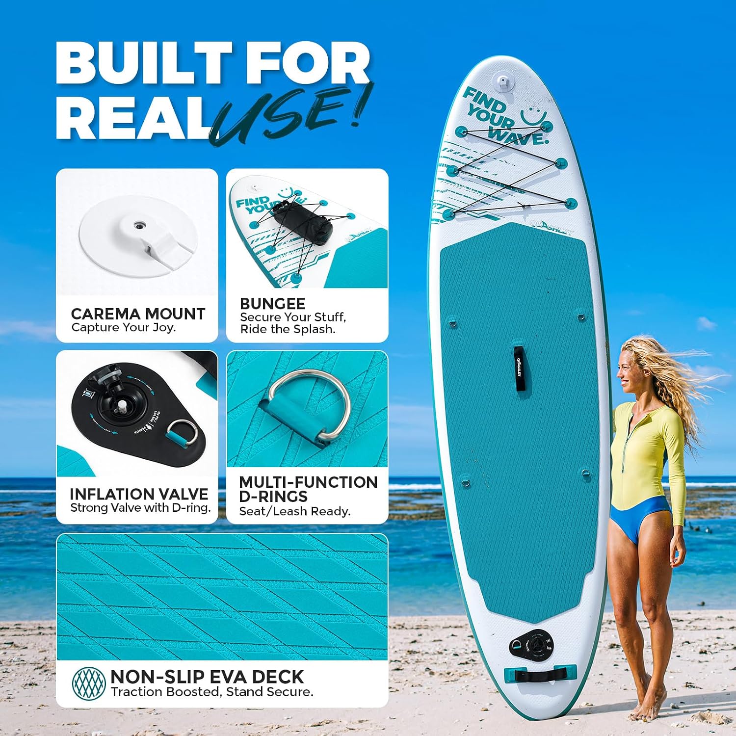Quashley Inflatable Stand Up Paddle Board,Inflatable Paddleboards 32/34 Inch Wide,All Around SUP for Beginners with Lightweight Paddle,Hand Pump,Backpack,Leash,Durable & Portable iSUP Board
