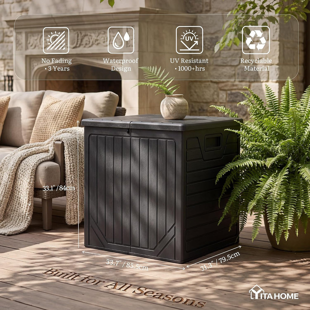 YITAHOME 150 Gallon Large Outdoor Deck Box, Lockable Resin Storage Box and Waterproof Patio Furniture Bin for Garden Tools & Pool Accessories, Black