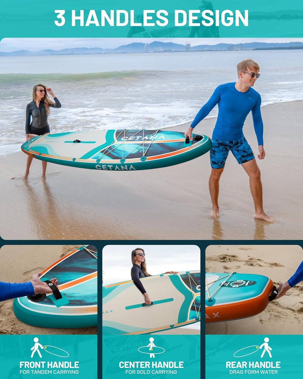 CETANA 11'6×35' Extra Wide Inflatable Paddle Board,Stand Up Paddle Board for Beginner,450lb Capacity SUP for Family with Safety Leash,3 Removable Fins,Dual-Action Pump& Floating Paddle