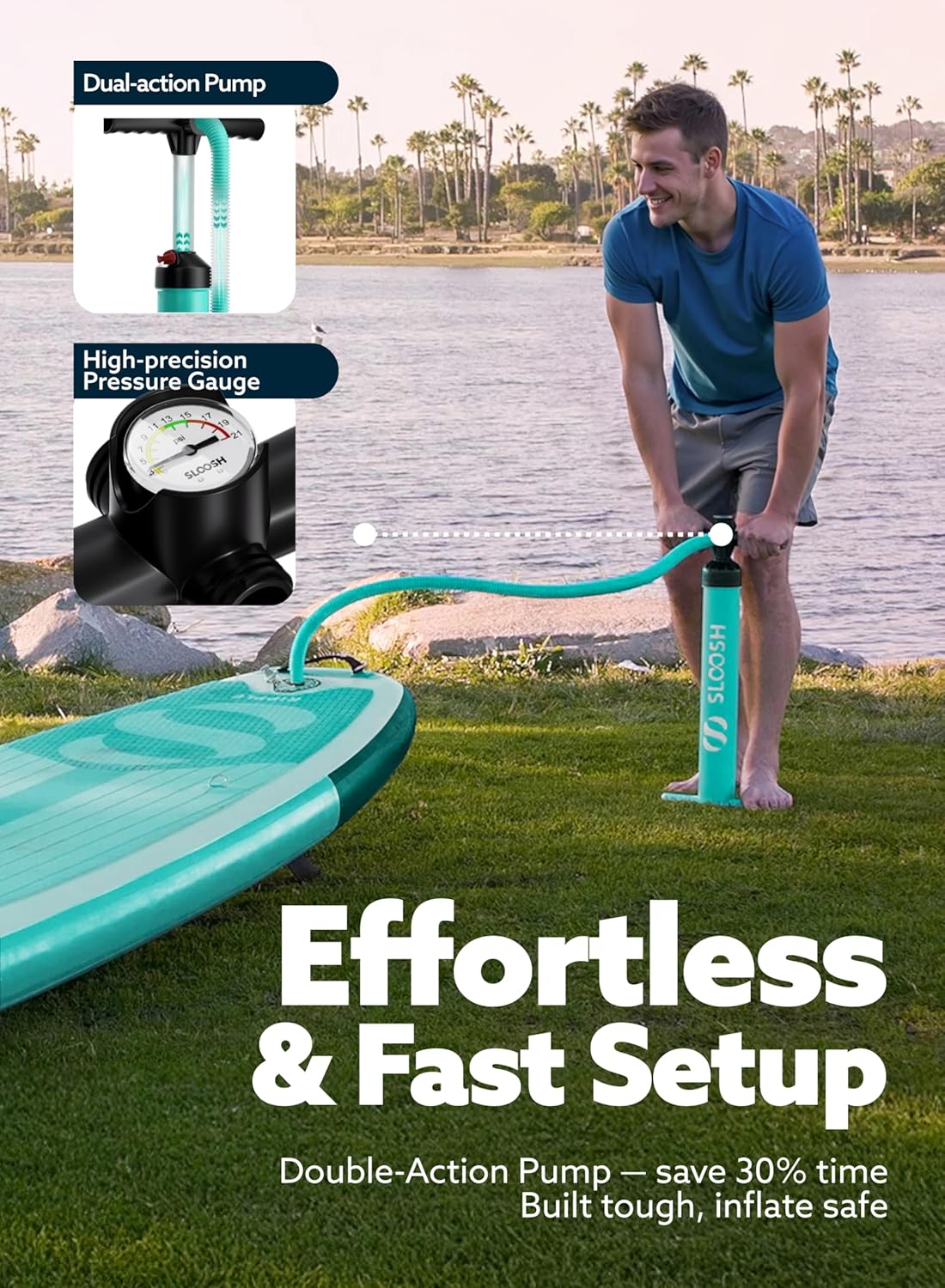 SLOOSH Inflatable Stand Up Paddle Board, 10'6' Paddle Boards with Premium Accessories, Non-Slip EVA Deck, Ultra-Light Carry Bag Pump, Ripple SUP for Youth & Adults of All Skill Levels