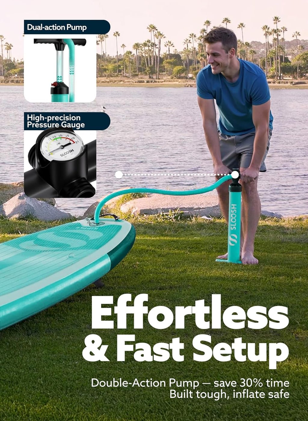 SLOOSH Inflatable Stand Up Paddle Board, 10'6' Paddle Boards with Premium Accessories, Non-Slip EVA Deck, Ultra-Light Carry Bag Pump, Ripple SUP for Youth & Adults of All Skill Levels