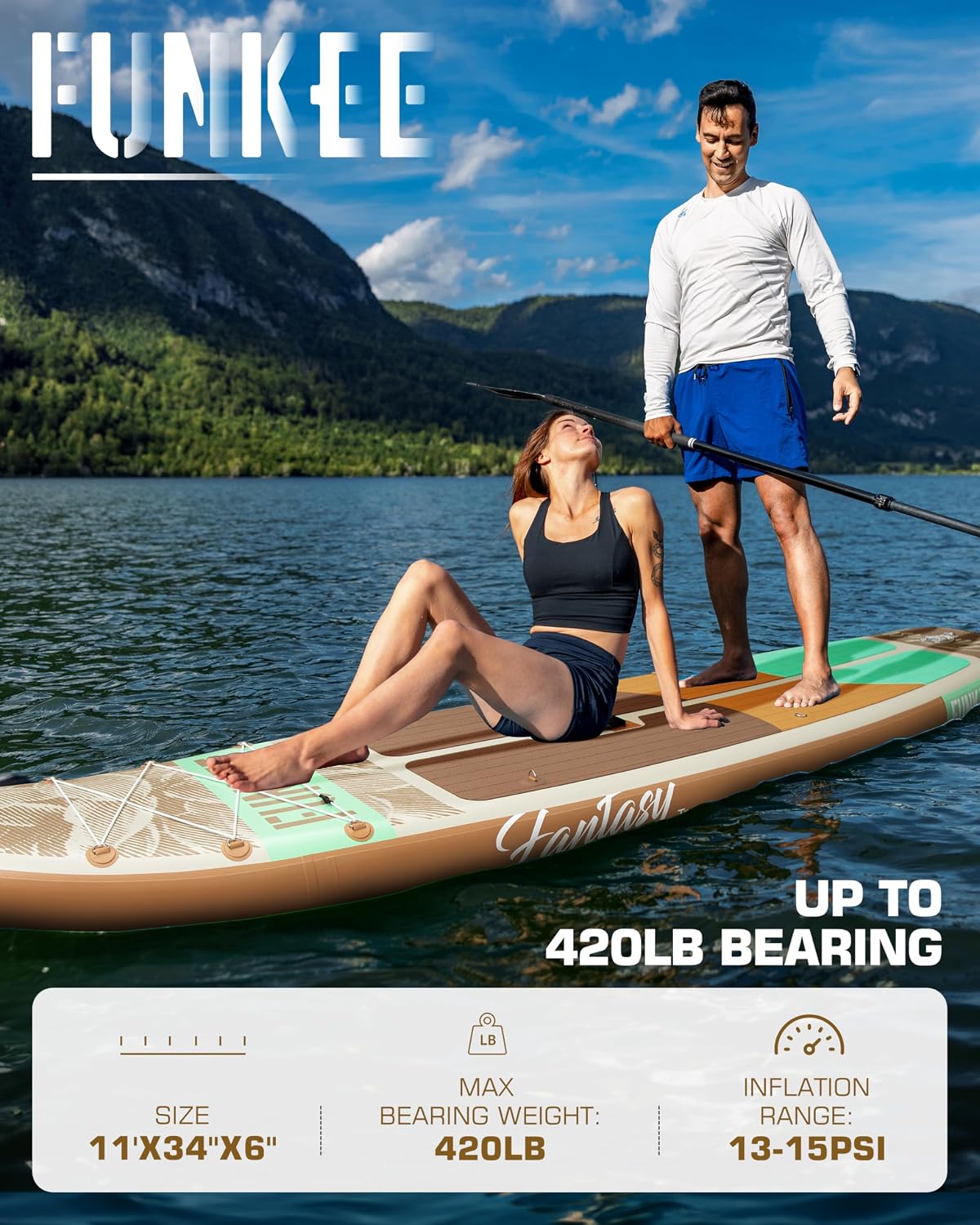 11'×34'×6' Extra Wide Inflatable Stand Up Paddle Board, Sup Board with Removable Fins, Backpack, Floating Paddle, Safety Leash, Floating Phone Case for Adults & Youth of All Skill Levels