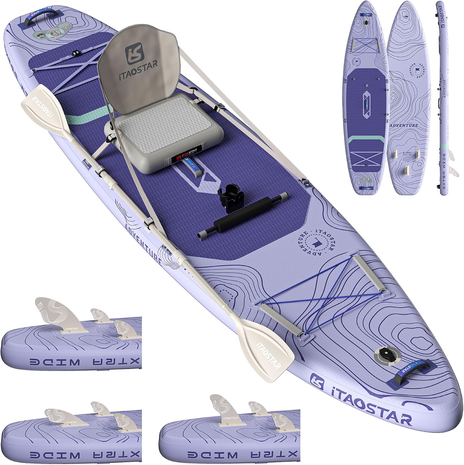 iTAOSTAR Adventure 12' × 35'/39' Inflatable Stand Up Paddle Board with Seat, Extra Wide SUP Board with 5 Fins Stable Design for Adults, Youth, All Skill Levels, Lakes, Oceans & Fishing
