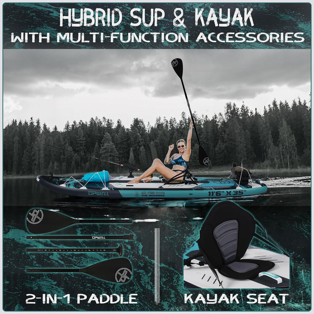 UPWELL 10'6'/11'/11'6' Inflatable Paddle Board, Stand Up Paddlboard for Youth & Adults, Stable Design, Premium SUP Accessories, Backpack, Leash, Hand Pump, Fins