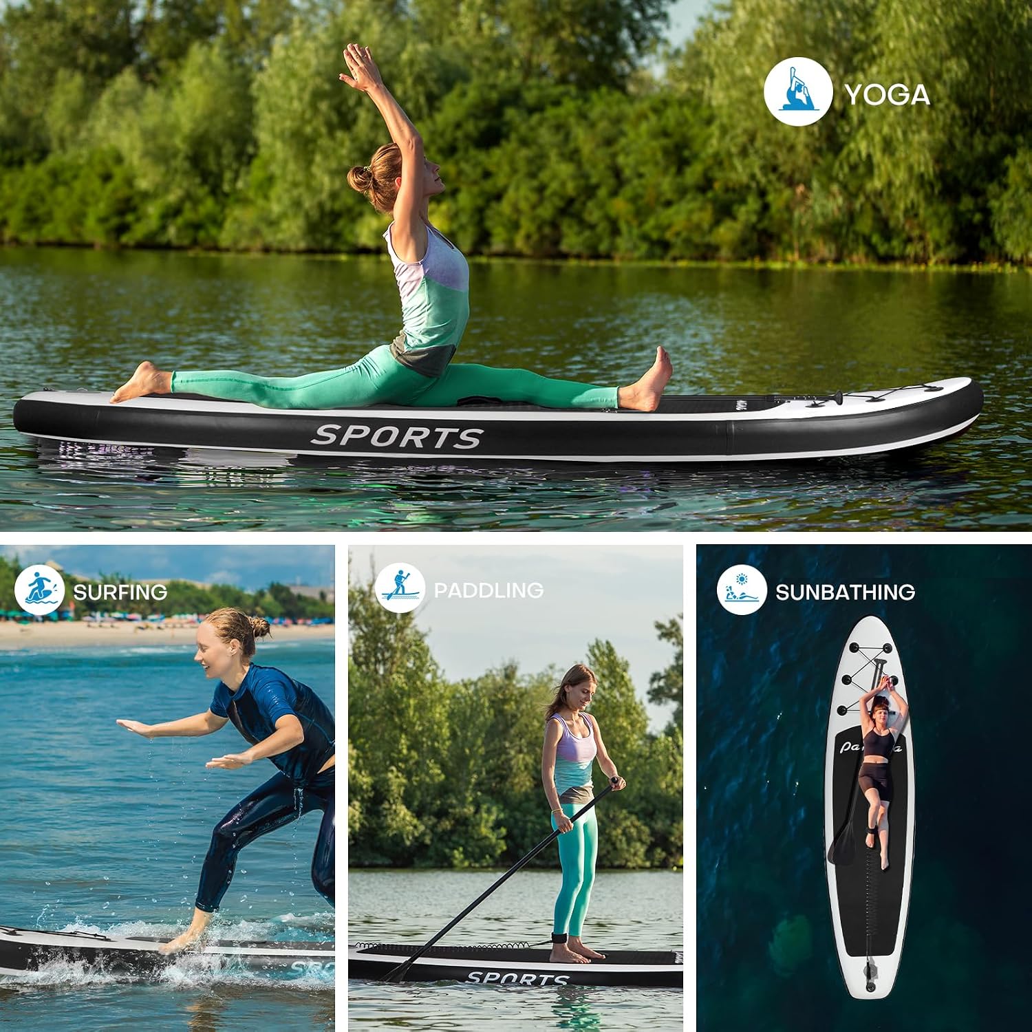 Panana Inflatable Stand Up Paddle Board 10'/10'8''x30''/32''x6'' iSUP Non-Slip Deck Paddleboard for Adults Beginners Youth, with Paddle Pump Fins Leash Backpack