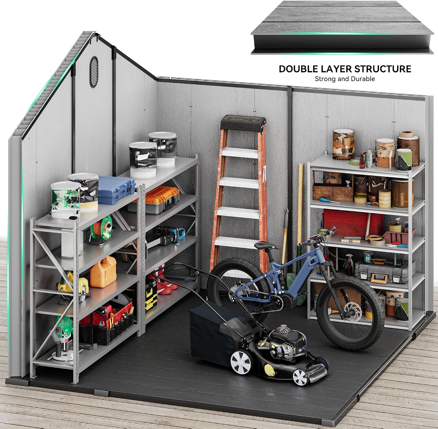 YITAHOME 8x8ft Outdoor Storage Shed with Floor, 427 cuft Waterproof Plastic Garden Shed with Lockable Door, Windows & Vents, Plastic Tool Storage for Patio Furniture, Lawn Mower, Bike Storage, Gray