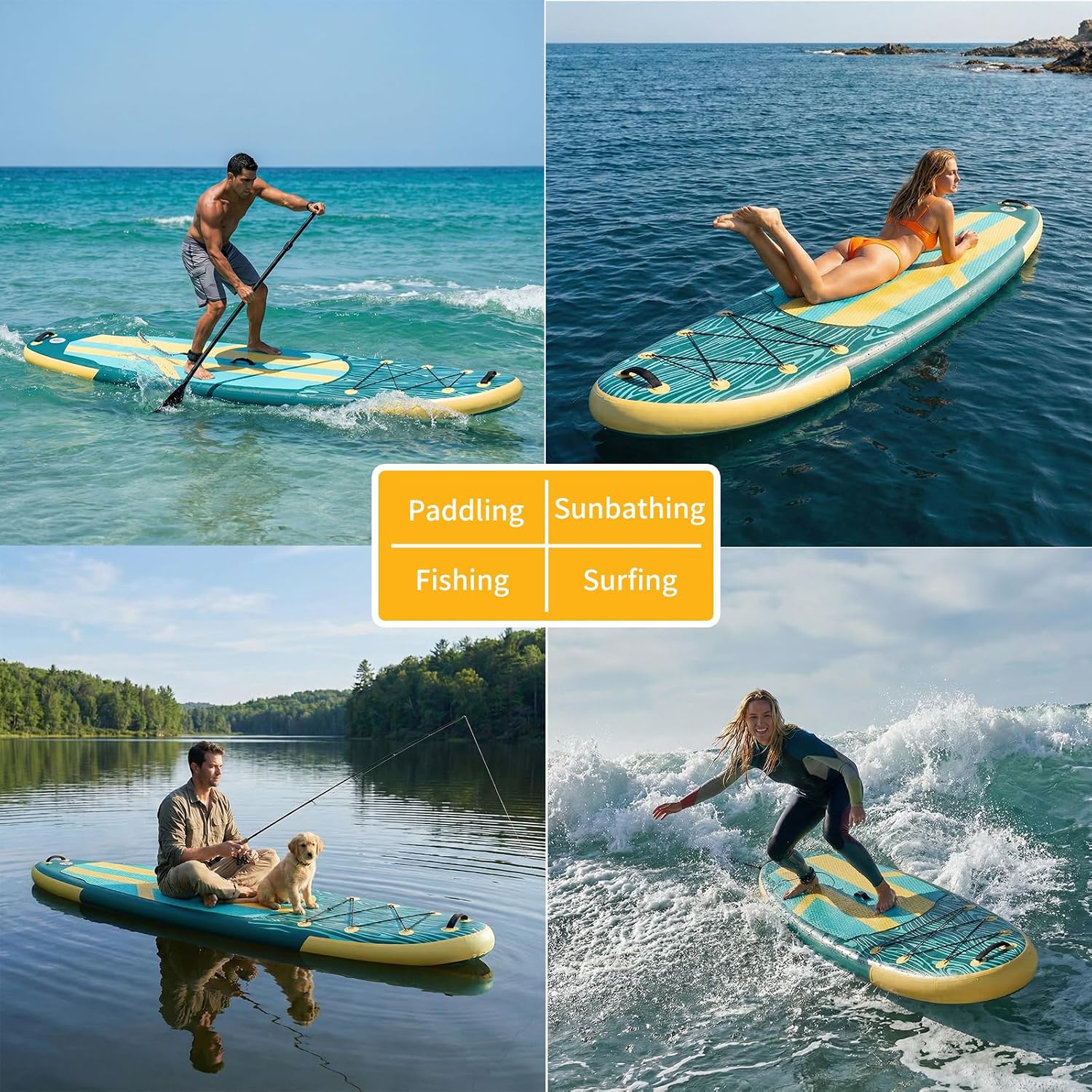 NEWBULIG 33' Inflatable Paddle Board SUP, Stand Up Paddle Board Blow Up with 3 Carry Handles, Non-Slip Deck Pad, Complete Kit with Pump, Leash & Backpack for Beginners/Adults