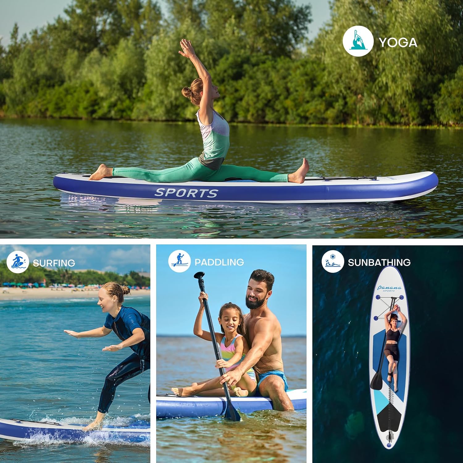 Panana Inflatable Stand Up Paddle Board 10'/10'8''x30''/32''x6'' iSUP Non-Slip Deck Paddleboard for Adults Beginners Youth, with Paddle Pump Fins Leash Backpack