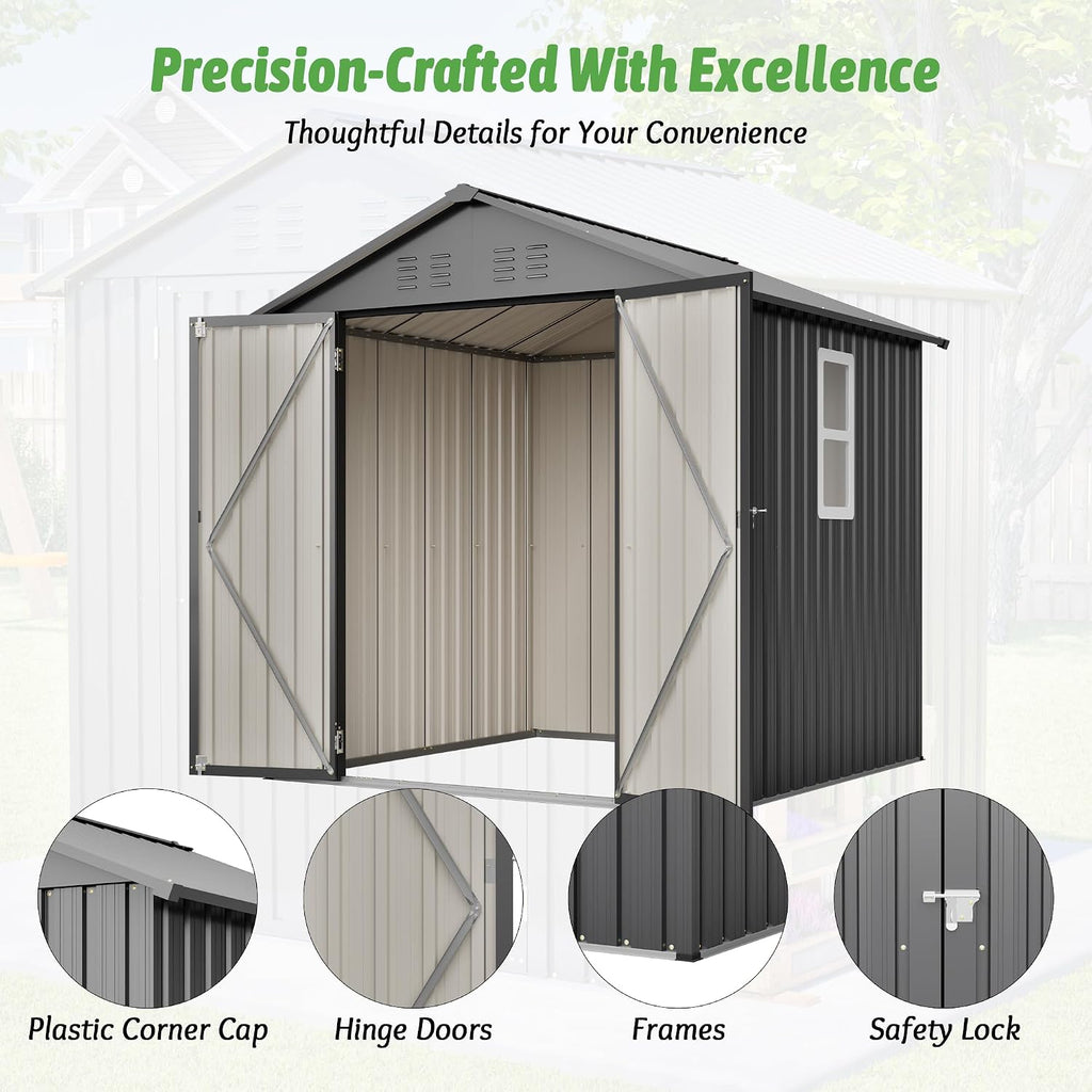 6X6 FT Garden Storage Shed with Lockable Door,Steel Tool Shed, Metal Shed for Backyard Patio Lawn
