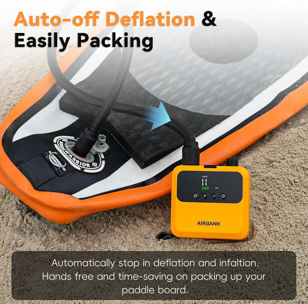 AIRBANK Mini Paddle Board Pump Pulse Pro, Small Rechargeable SUP Pump Electric Portable, Brushless Motor, MAX 20PSI, Fast Inflation Air Pump for Kayak, Inflatables, Boats, Tent, Kite Wings