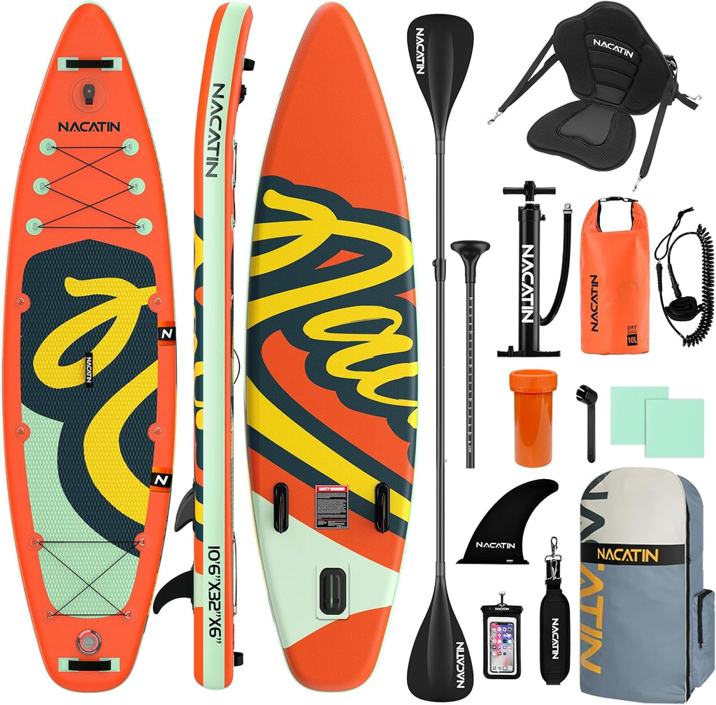 NACATIN Inflatable Stand Up Paddle Board,10'6'Upgrade Version Blow Up Paddle Boards for Adults with Premium SUP Accessories& Backpack,Adjustable Paddle,Camera Mount,Hand Pump, for Lake, River, Yoga