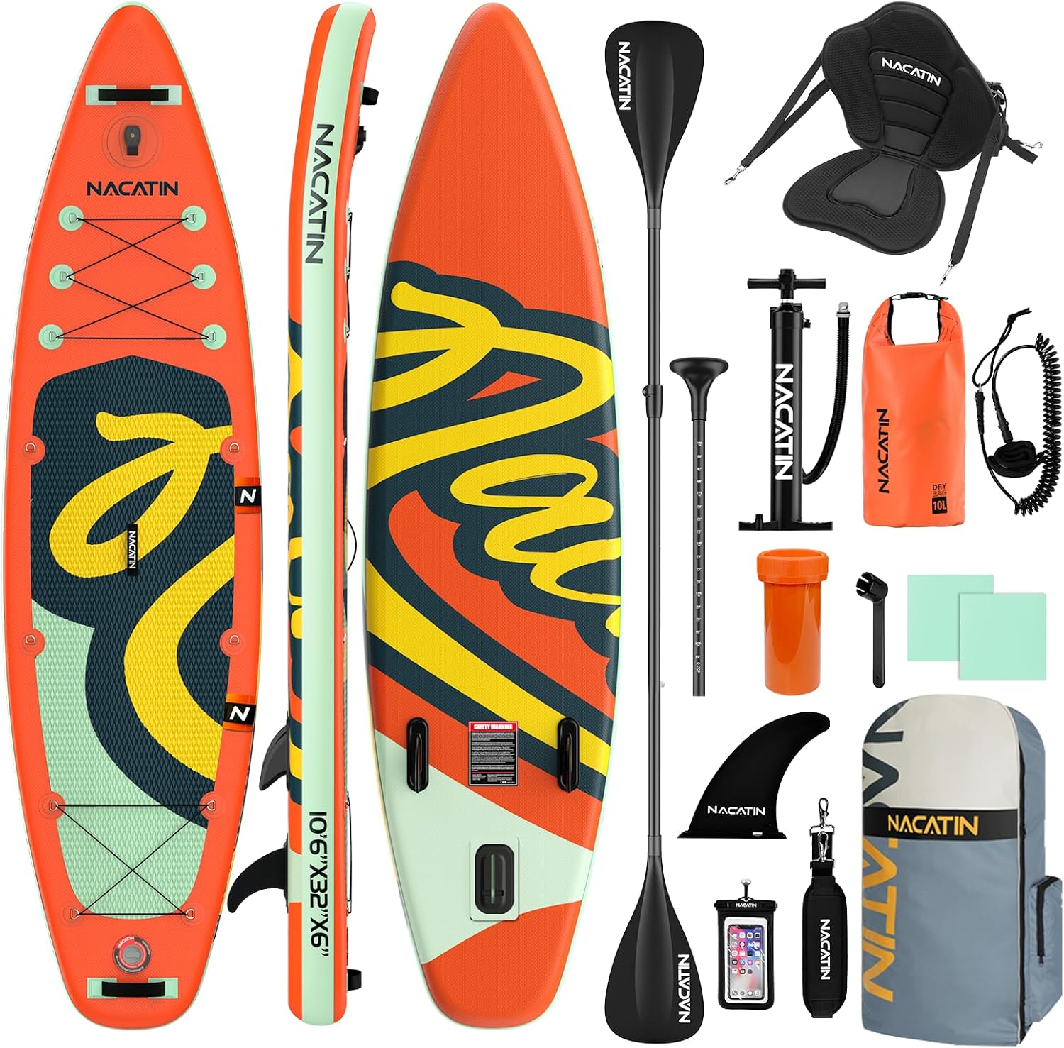 NACATIN Inflatable Stand Up Paddle Board,10'6'Upgrade Version Blow Up Paddle Boards for Adults with Premium SUP Accessories& Backpack,Adjustable Paddle,Camera Mount,Hand Pump, for Lake, River, Yoga