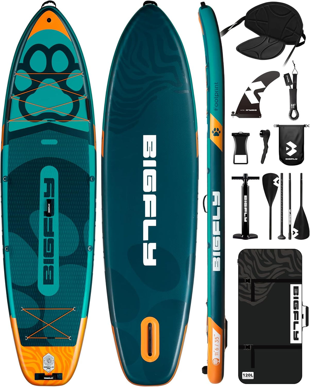 Bigfly 11'6×35' Super Wide Inflatable Stand Up Paddle Board, Ultra Stable Wide SUP for 2+1 People/Family/Big Size, 100L Backpack, All-Round Sup Board, US Big Fin