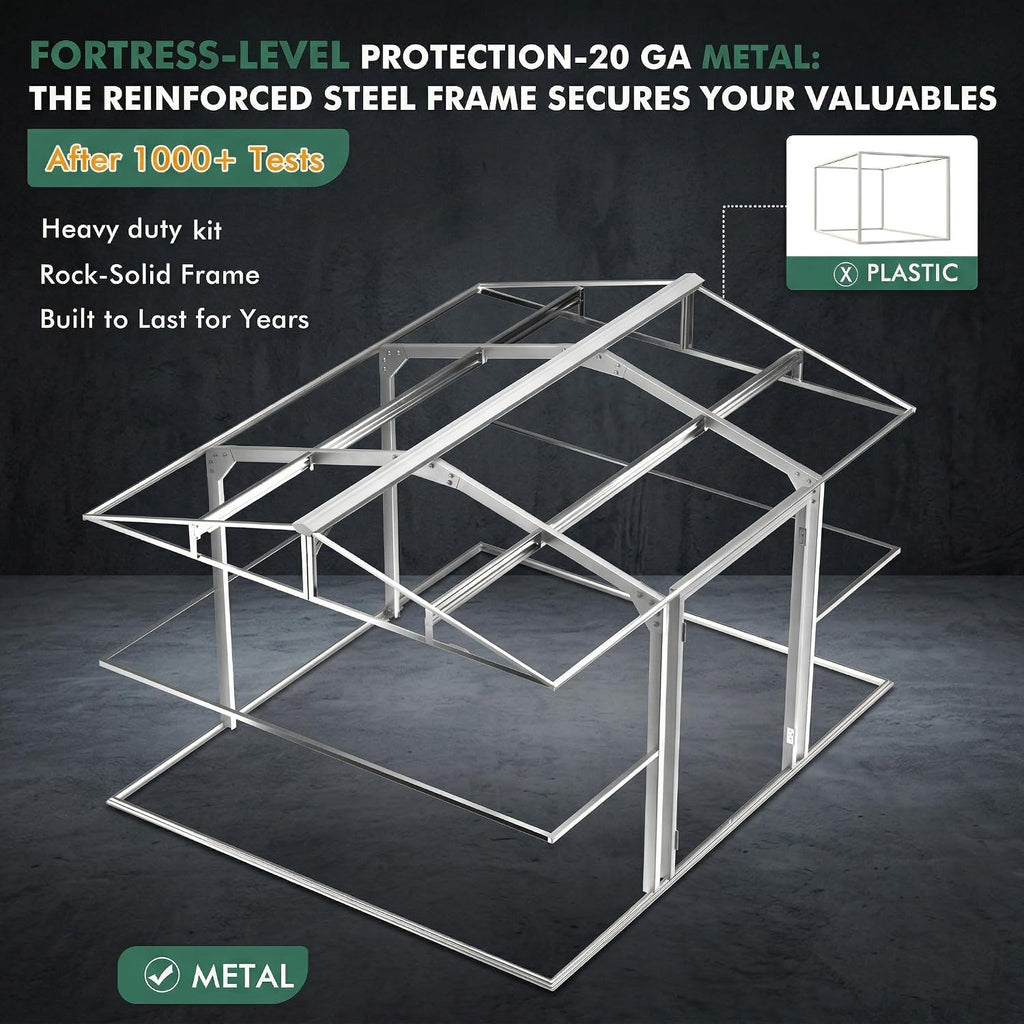 WACASA 12x10 FT Metal Shed Heavy-Duty | Military-Grade 20-Gauge Reinforced Frame with Powder Coating | 50 PSF Snow Load & 120 MPH Wind Rated | Tiny House Skylight Building