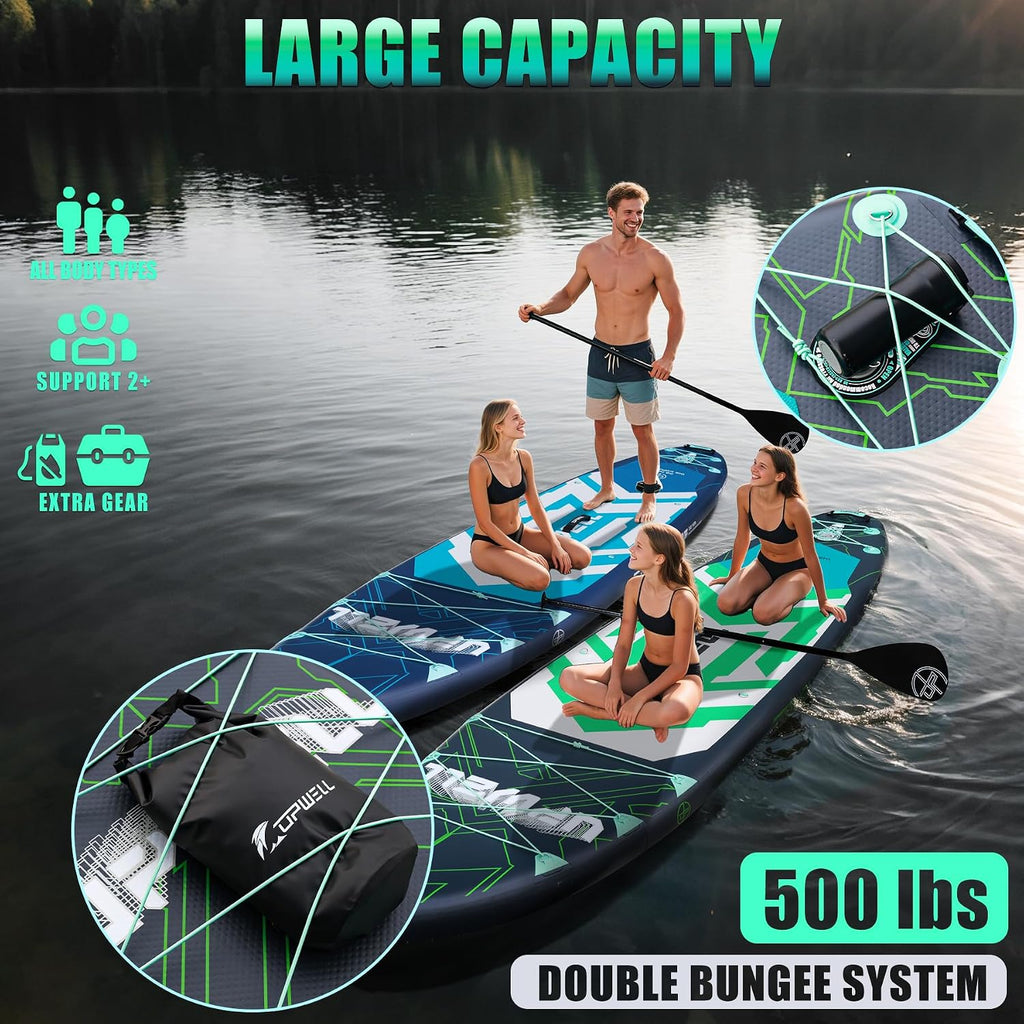 UPWELL 11'6'×35' Extra Wide Inflatable Paddle Board, Stand Up Paddle Board for Youth & Adults, Stable Design, Premium SUP Accessories, 120L Backpack, 10L Dry Bag, Paddle, Leash, Hand Pump, US Fins