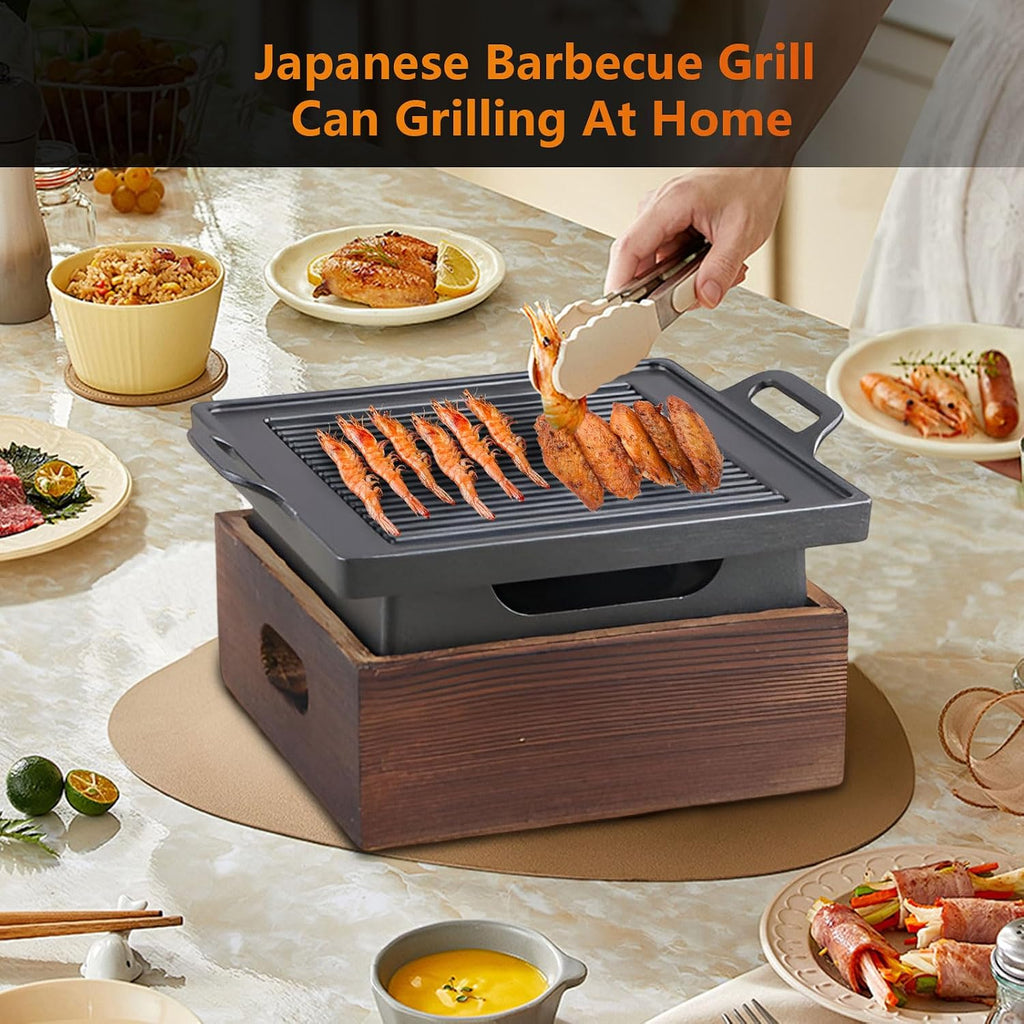 Small BBQ Grill 9 Inch Non-Stick Korean BBQ Grill, Multifunctional Tabletop Barbecue Grill Portable Camping Grill Stove for Backyard Picnic Travel Beach