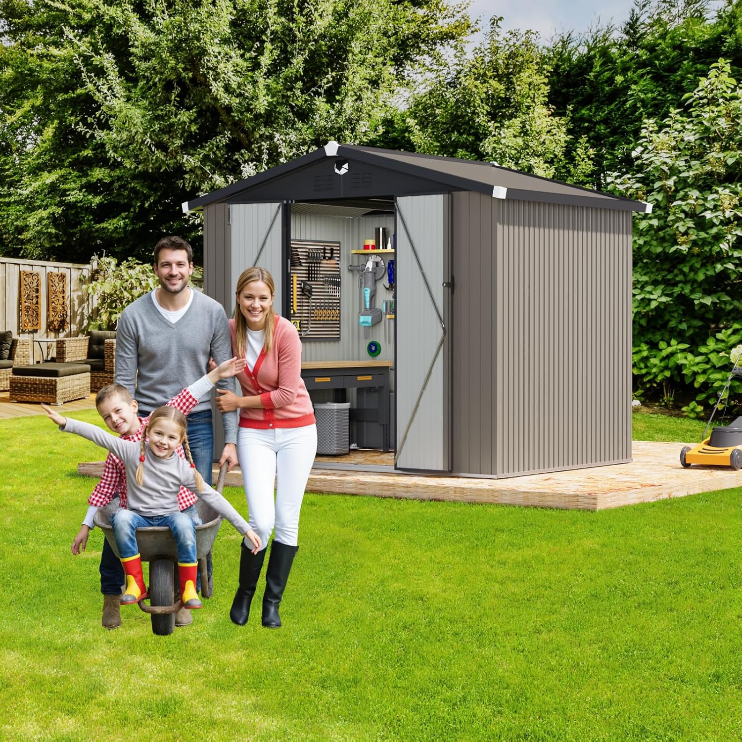 Outdoor Storage Shed 8x6 FT,Metal Tool Sheds,Waterproof Outside Storage Sheds with Lockable Door,Large Storage Building