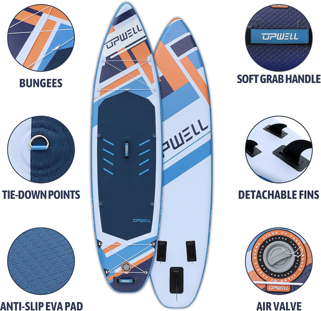 UPWELL 10'6'/11'/11'6' Inflatable Paddle Board, Stand Up Paddlboard for Youth & Adults, Stable Design, Premium SUP Accessories, Backpack, Leash, Hand Pump, Fins