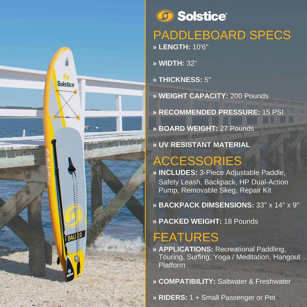 Solstice Watersports Bali 2.0 Inflatable Stand-Up Paddle Board Kit (10'6 x 32'' x 5'')