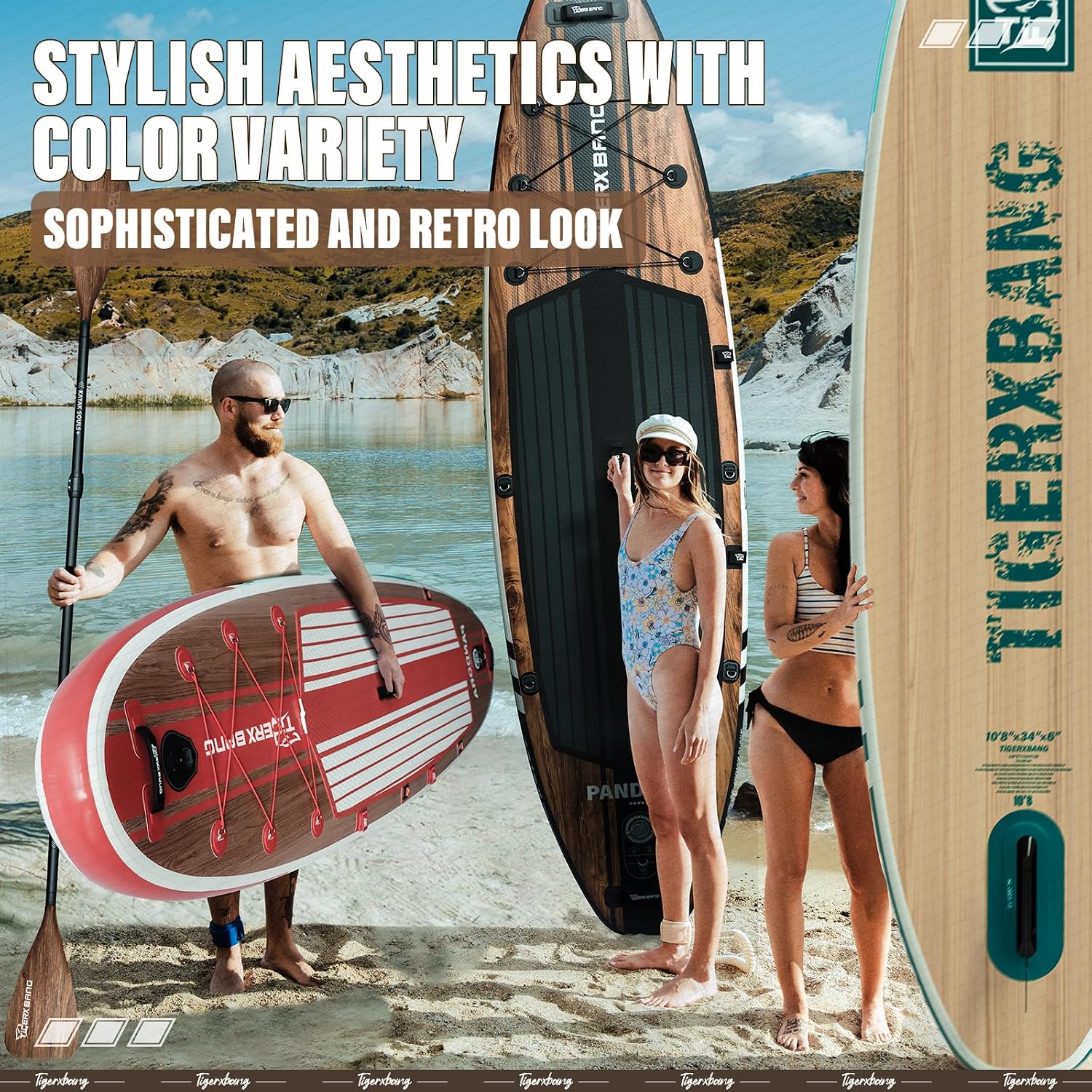 TIGERXBANG Paddle Board, 10.8' Stand Up Paddle Board with Premium Complete Inflatable SUP Accessories, Extra Wide Paddleboards for Adults & Kids-Pandora Collection