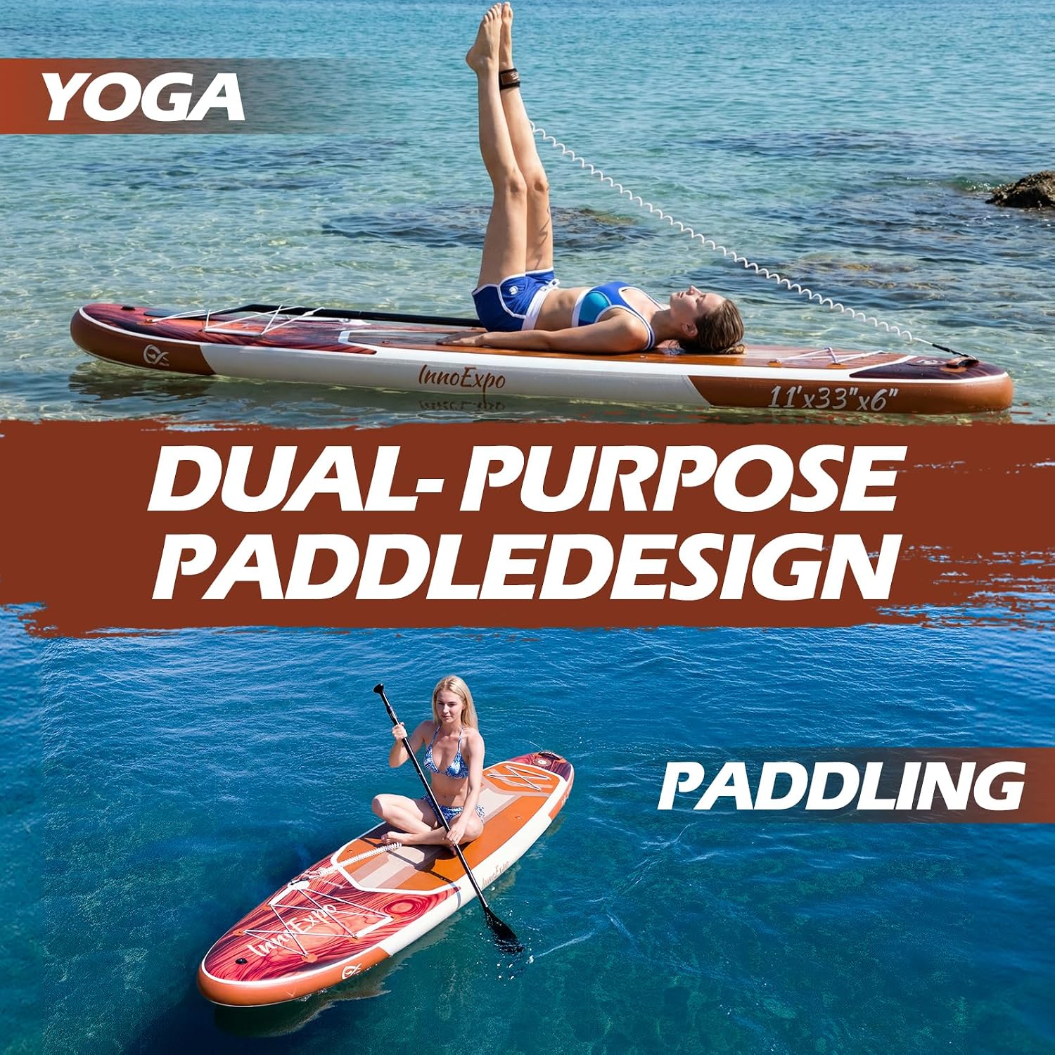 InnoExpo 11' Inflatable Stand Up Paddle Boards with Premium Accessories, Wide Stable SUP Paddle Board Design, Non-Slip Comfort Deck for Youth & Adults
