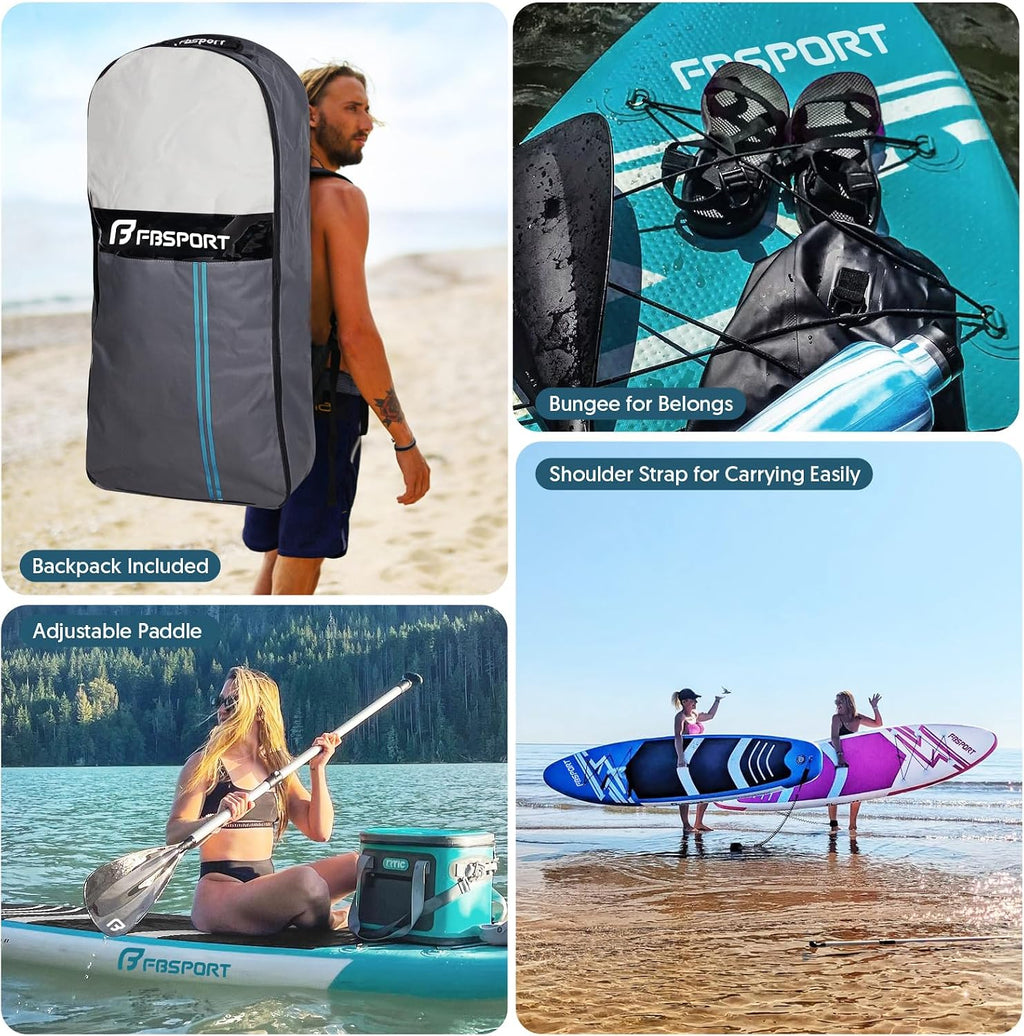 FBSPORT 11' Premium Stand Up Paddle Board, Yoga Board with SUP Accessories & Carry Bag | Wide Stance, Surf Control, Non-Slip Deck, Leash, Paddle and Pump for Youth & Adult