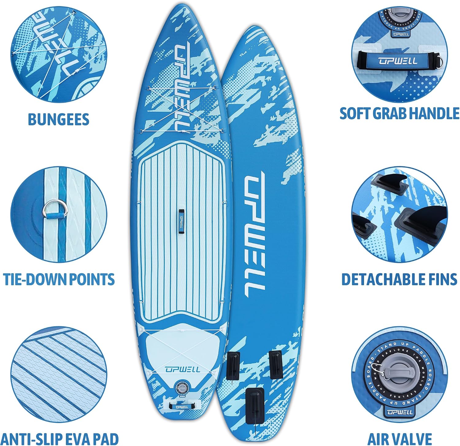 UPWELL 10'6'/11'/11'6' Inflatable Paddle Board, Stand Up Paddlboard for Youth & Adults, Stable Design, Premium SUP Accessories, Backpack, Leash, Hand Pump, Fins