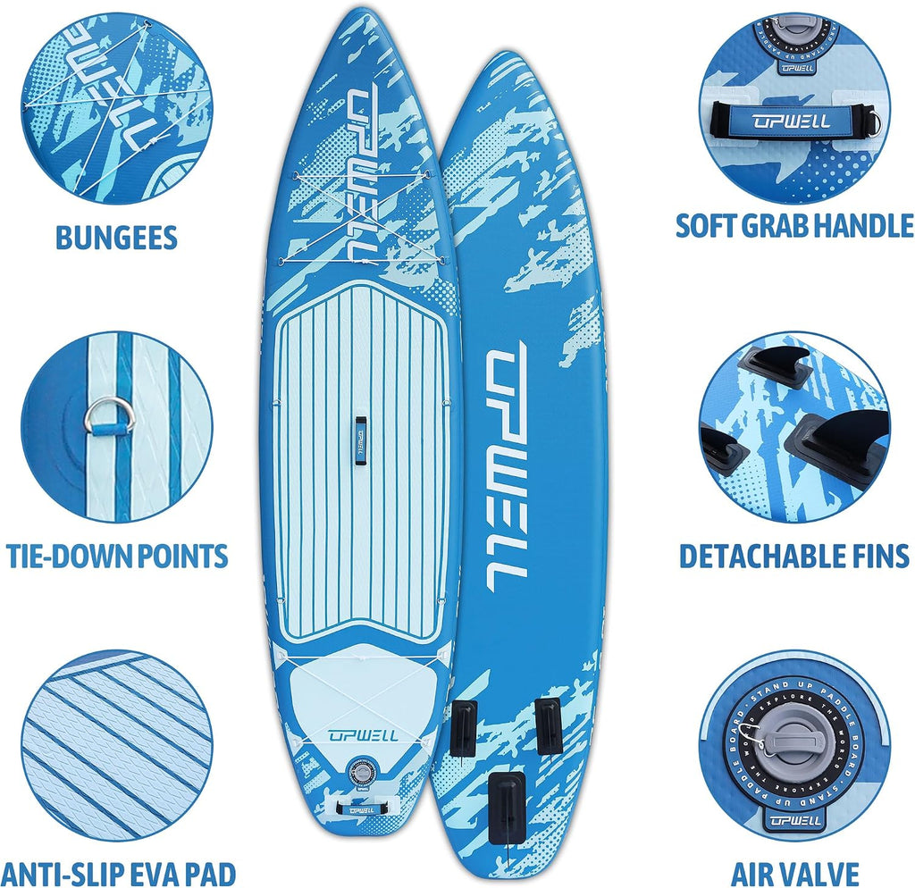 UPWELL 11'6'/11'2'/11'/10'8'/10'6'/10'2' Inflatable Stand Up Paddle Board with sup Accessories Including Backpack, Repairing Kits, Non-Slip Deck, Leash, 3 Fins, Paddle and Hand Pump