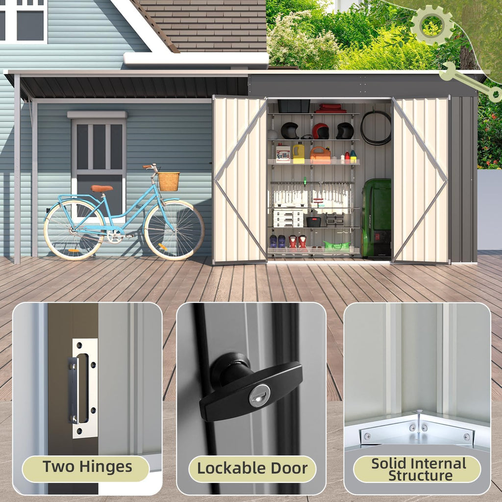 AECOJOY 8x4 FT Outdoor Storage Shed & Hardtop Gazebo Combo, 14x4FT Metal Lean to Shed with 6'x4' Open Pergola, 2-in-1 Tool Sheds & Outdoor Storage for Patio, Backyard, Garden