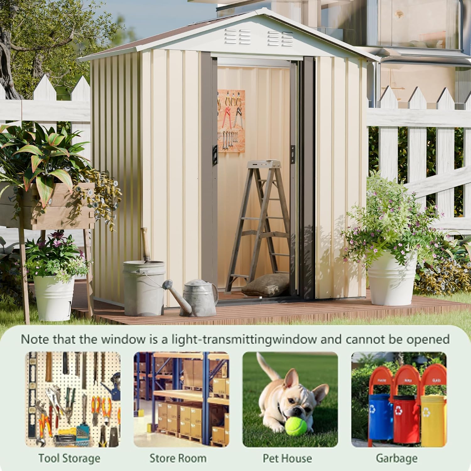 Outdoor Sheds 5FT x 3FT Outdoor Storage, Metal Anti-Corrosion Utility Tool House with Lockable Door & Shutter Vents，Outdoor Waterproof Garden Tool Metal Storage Sheds （White