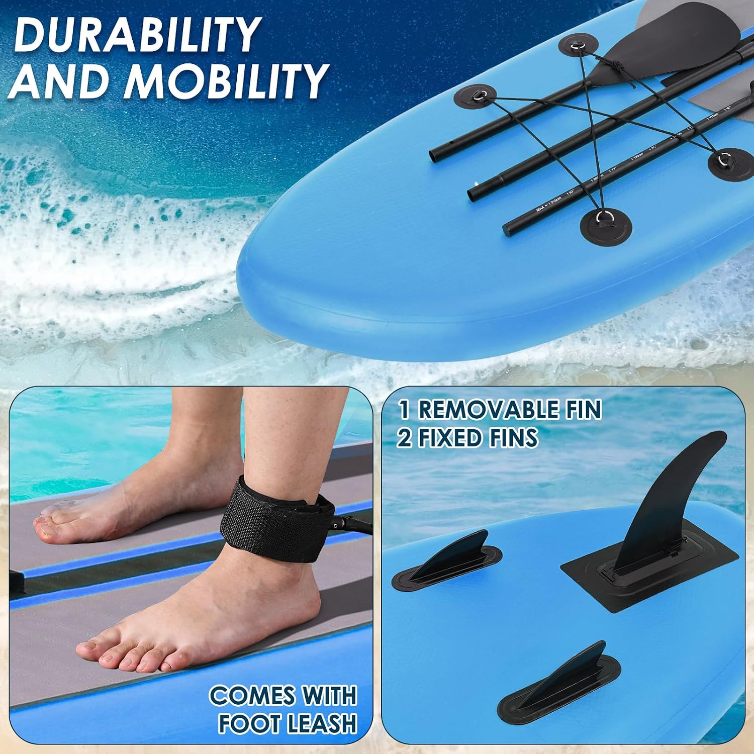 TLSUNNY 12FT Inflatable Stand Up Paddle Board, 3 Fins Paddleboard with Full SUP Accessories for All Skill Levels, Portable Two-Way Hand Pump and Carry Bag, 400LBS