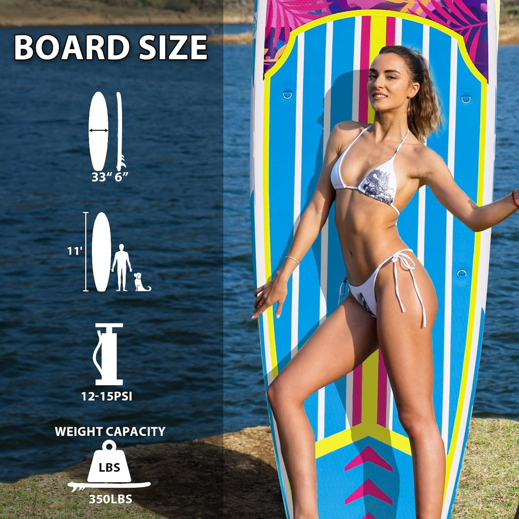 Inflatable Stand Up Paddle Board 11' × 33' × 6', Yoga Board with Durable SUP Accessories for Adults & Youth, Versatile Paddle Board