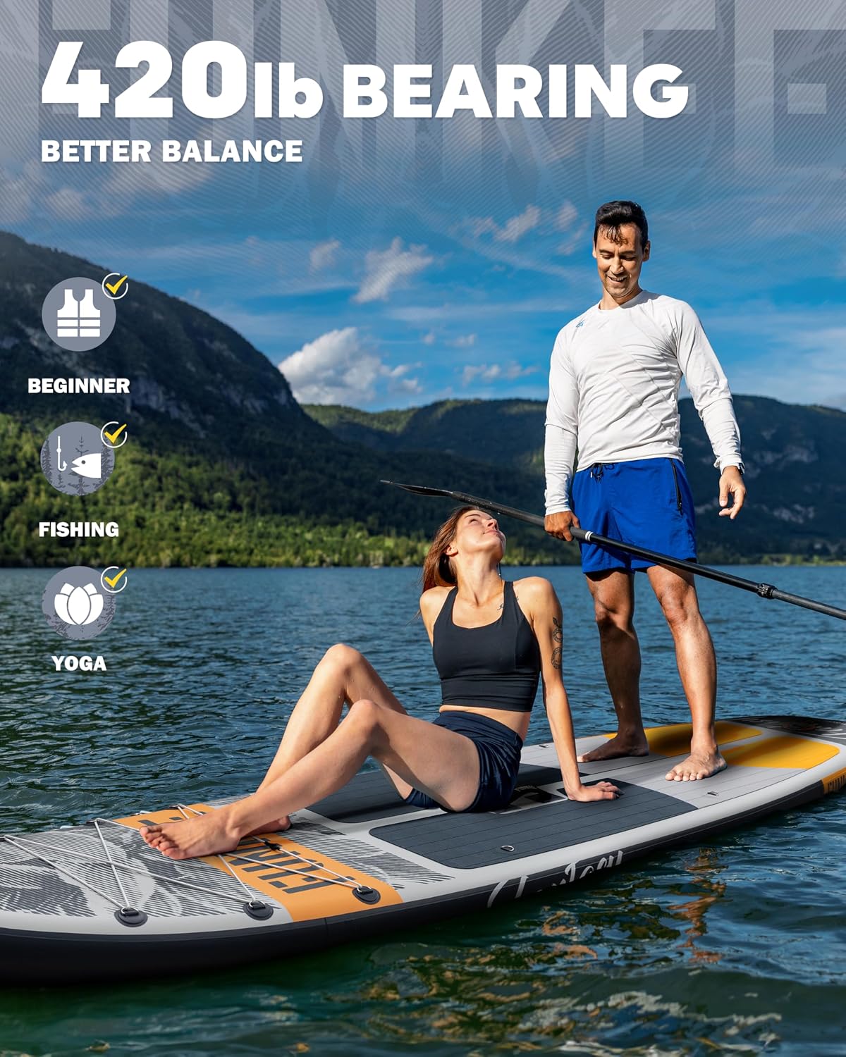 11'×34'×6' Extra Wide Inflatable Stand Up Paddle Board, Sup Board with Removable Fins, Backpack, Floating Paddle, Safety Leash, Floating Phone Case for Adults & Youth of All Skill Levels