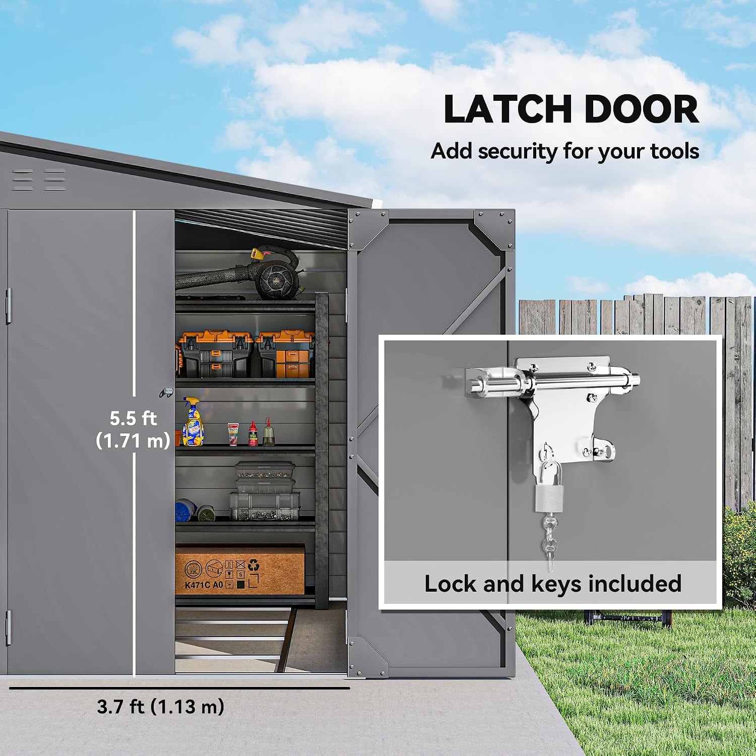 Outsunny 4.6' x 9' Steel Outdoor Storage Shed, Waterproof Lean to Shed, Metal Garden Tool House with Foundation Kit, Lockable Doors, Gloves and 2 Air Vents for Backyard, Patio, Lawn, Gray