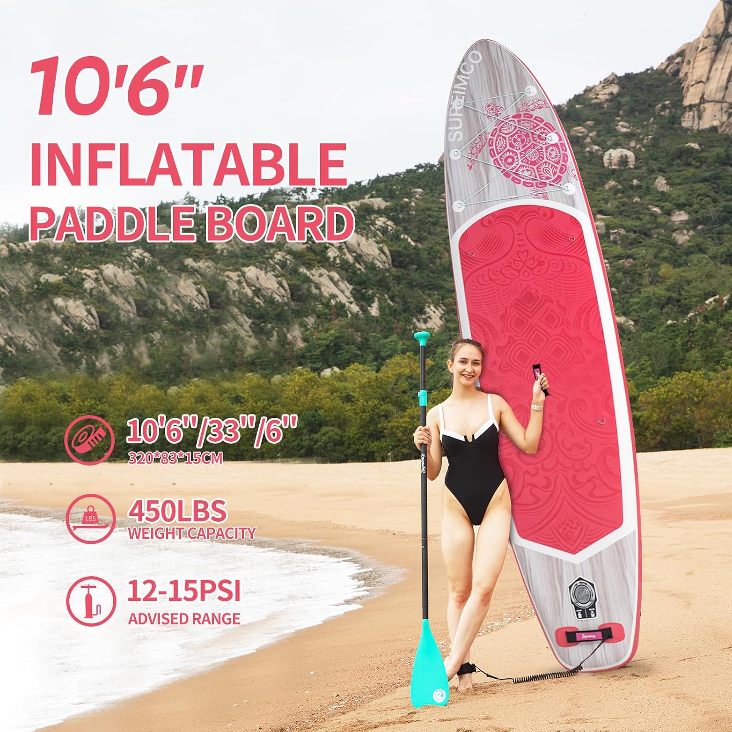Inflatable Stand Up Paddle Board - Upgraded Glue-Free Hot Melt Technology, Long Service Life, 10'6', Anti-Slip EVA Deck, Full SUP Accessories, Included for Adults Youth All Skill Levels